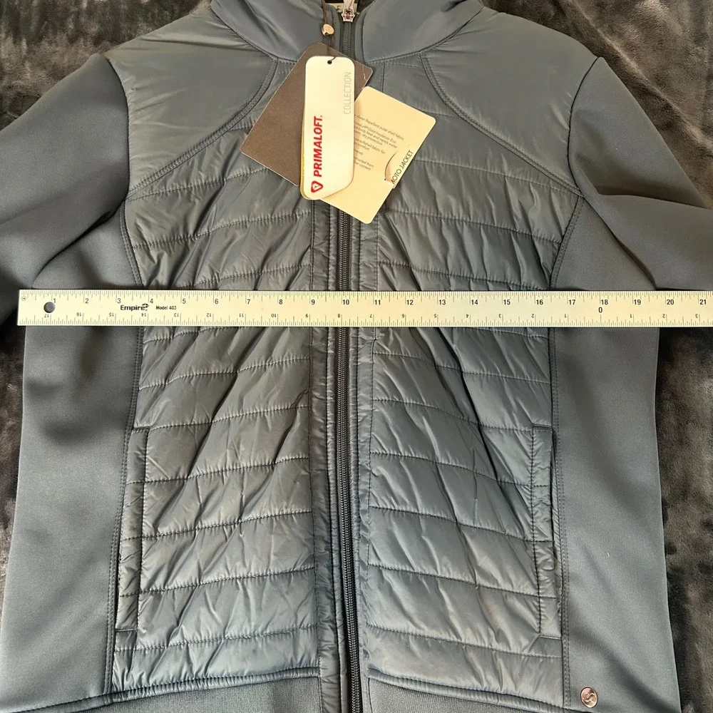 Calia Moto Jacket Womens Large Gray‎ Primaloft Insulated Hooded Full Zip m